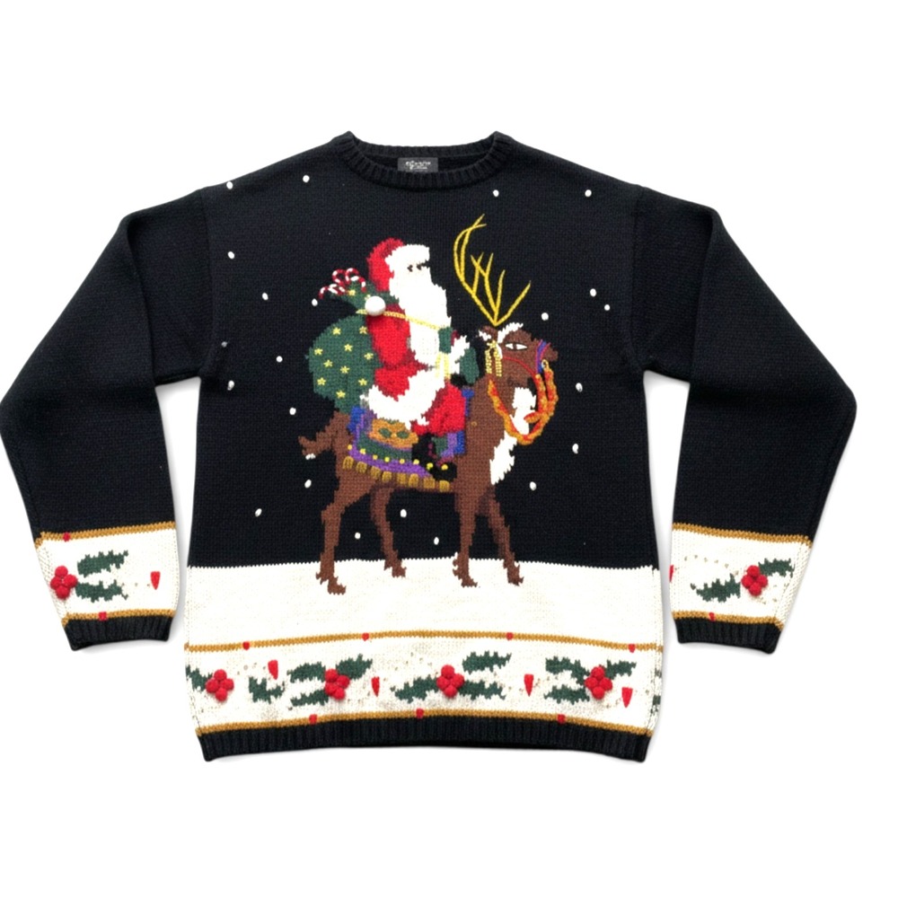 VTG RICHARDS & JONES Silk Blend EMBROIDERED BEADED Holiday Christmas Sweater M